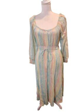 LoveShackFancy Pastel Long Sleeve Midi Dress With Smocked Waist, Small